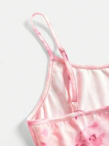 SHEIN Girlism 儿童夏季长裙，柔软舒适，适合青少年女孩的休闲简约印花连衣裙，度假装，波西米亚风，夏威夷风，乡村风，夏季荷叶边吊带长裙，粉色碎花连衣裙，粉色套装，茶会套装，晚礼服，青少年生日套装，女士舞会礼服，优雅派对礼服 - 粉色 - 查看 4