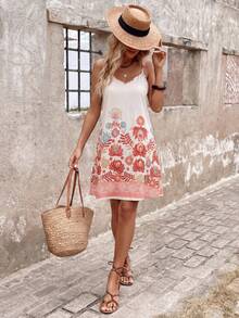 Sylviya 女士休闲碎花吊带度假连衣裙 夏季连衣裙 女士夏季连衣裙 沙滩裙 女士沙滩装 女士度假装 女士度假连衣裙 女士碎花连衣裙，度假 - 彩色 - 查看 7