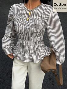 Siren Gaze Women's Casual Striped Long Sleeve Blouse Spring - Brown - View 7