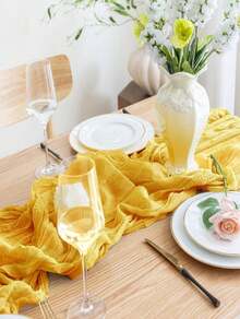 35 * 71/118/157 Inch Cheese Cloth Table Runner & Napkin, Countryside Transparent Table Runner,Bohemian Style Table Runner Suitable For Wedding Decoration/Garden Arch,Perfect For Wedding,Holiday,Party,Decoration,Home Decor (Multiple Colors Available) - Turmeric - View 14