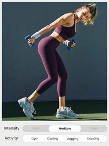 GLOWMODE 21" FeatherFit™-Sculpt Slay The Sweat Compressive Anti-Roll Tummy Control No Front Seam Side Pockets Leggings Training Running Workout Gym - Purple - View 9