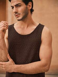 Manfinity VCAY Áo tank top nam cổ tròn màu trơn, chất liệu dệt kim, kiểu dáng thường ngày, thời trang mùa hè. - Rỉ Nâu - Xem 7