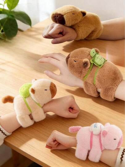 POKOJA LAND - BESTSELLERS 可爱水豚毛绒弹跳戒指，柔软水豚毛绒玩具，水豚手链，多种颜色可选，适合作为朋友和孩子的生日礼物，儿童派对装饰，动物爱好者毛绒装饰品