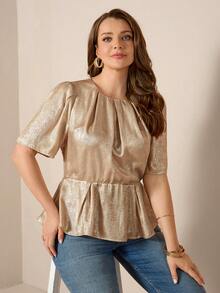 Comfylo Blouse à volants de luxe avec taille cintrée, convenant pour les déplacements, les sorties, les fêtes de carnaval et la Saint-Valentin. Tailles plus - Doré - Voir 3