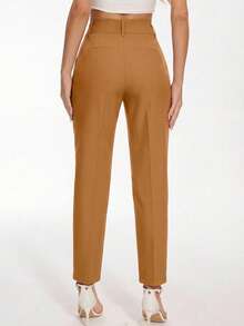 EURMUSE Women's Solid Color Simple Daily Suit Pants  - Camel - View 2