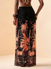 Zivah 2026 度假休闲沙滩印花宽松长裤及罩衫 - 黑色 - 查看 2