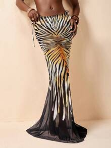 Zivah 2026春夏女士沙滩罩衫及半身裙套装，印花图案 - 黑色 - 查看 6