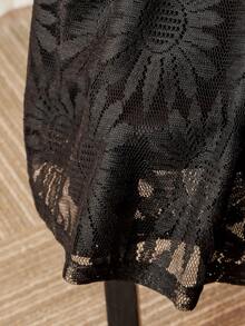 Modelyn 大码女式花卉网纱优雅中长裙 - 黑色 - 查看 5