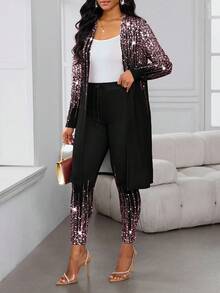 SHEIN Lady Bộ đồ nữ tay dài, kiểu dáng thường ngày, thanh lịch, đa năng, gồm 2 món. - Hồng - Xem 7