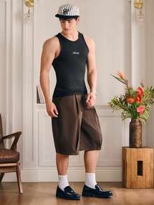 SWAVVY Men's Slim Fit Black Sleeveless Tank Top With Embroidered Logo, Summer - Black - View 6