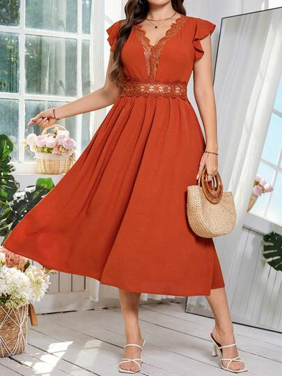 Reflora Plus Size Women's Spring/Summer Dress, White Knitted Jacquard Elastic Lace Splice Collar & Waist A-Line Long Sleeve Dress  Luxury Evening Dresses For Weddings  Summer Clothes  Summer Outfits Spring Clothing Pring Outfit Summer Dresses Spring Dress  Festival Dresses Elegant  Dresses  Elegant Party Dresses Party Outfit  Wedding Guest Dress Wedding Party Dress  Weddings & Events  Bridesmaid Dress Graduation Dress Graduation Outfit For Mother Going Out Outfits Prom Dress Birthday Dress Birthday Outfits For Women Holiday Outfits For Women  Vacation Outfits For Women  Holiday Outfits   Formal Dress   Beach Dress Beach Vacation Outfits For Women Vacation Dress Beach Vacation Outfits For Women