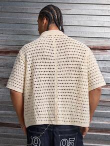 AXEPEAK Plus Size Men's Casual Crochet Patchwork Knit Sweater - Multicolor - View 2