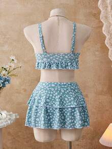 Swim Mod 2件套/套 2026春夏沙滩度假蓝色碎花比基尼套装 - 綠色 - 查看 6