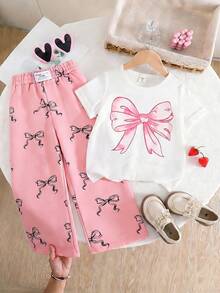 Sparklyn Tween Girl Casual Cute Plaid Cherry Print T-Shirt And Pants Set - Multicolor - View 1