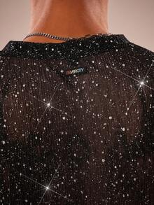 FeverCity 男士时尚性感闪亮透视长袖T恤 - 黑色 - 查看 7