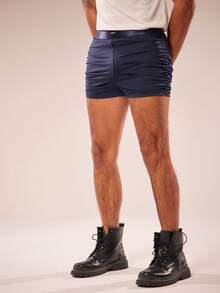 FeverCity Men's Solid Color Tight Knit Shorts - Navy Blue - View 3