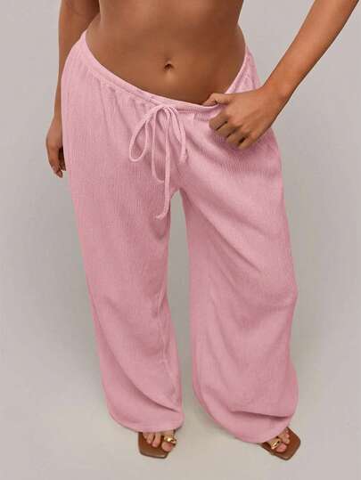 SHEIN Forever 21 Women's Solid Color Elastic Waist Drawstring Loose Casual Pants
