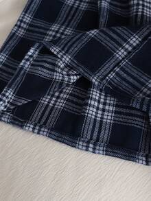 SHEIN 少女休闲百褶格子裙，藏青色和白色，适合外出、上学、通勤和日常穿着 - 藏蓝色 - 查看 6