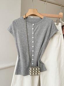 SHEIN EZwear Gray Fitted Knit Cardigan, Versatile For Commuting - Light Grey - View 7