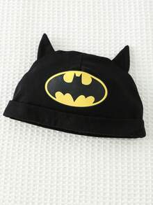 BATMAN X Cozy Pixies 2pcs Baby Boy Bat Pattern Knitted Soft Round Neck Short Sleeve Romper & Hat Set - Black - View 3