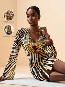 Zivah 2026 Spring/Summer Metal Accent Design Front Coverup Dress, Vacation Style - Black - View 7