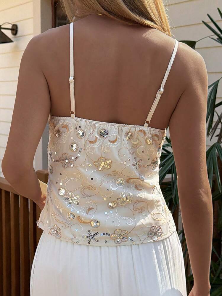 Holiday Easter Party Summer Vacation White Sequin Camisole Top For Women Boho