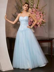 MOTF Soiréza CONTRAST LACE MESH TUBE COCKTAIL DRESS - Blue - View 6