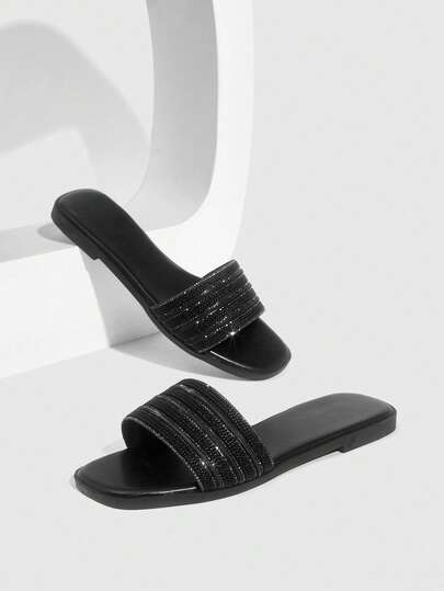 CUCCOO SZL Women's Summer Casual Flat Sandals With Zipper And Rhinestone Design, Non-Slip Beach Slippers