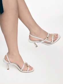 Mnmlis 女士圆头搭扣性感粘跟PU后跟带扣前卫时尚罗马凉鞋 - 白色 - 查看 9