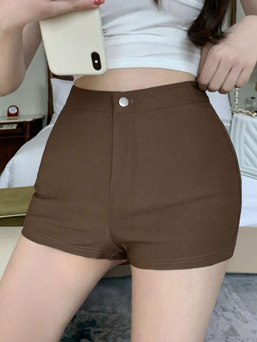DAZY 夏季修身运动音乐节辣妹直筒休闲裤女短裤 - 棕色 - 查看 1
