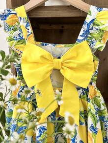 LMoss Kids Young Girl Chiffon Ditsy Floral Square Collar Ruffle Hem Casual Dress - Multicolor - View 8