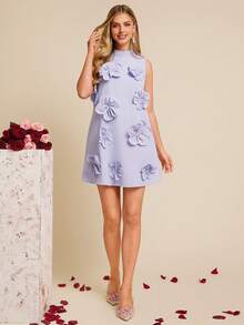 Amorya Elegant Valentine's Day 3D Floral Handmade Fitted Mini Dress, Customized High-End Handmade Dress Vacation Outfits Women Summer Outfits Holiday Outfits For Women Wedding Guest Dress For Women Summer Outfit For Women Wedding Guest Dress Vacation Outfits 3d Floral Dresses For Women 3d Flower Dress Lavender Dress For Women Lilac Dress Women Floral Applique Dress Lavender Dress Women Periwinkle Dress Orchid Dress Flower Embellished Dress ,Summer Dress - Purple - View 8
