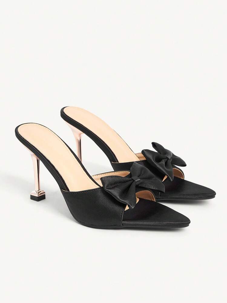 CUCCOO CHICEST Spring And Summer New Black Pointed Stiletto Bow Fashionable Elegance Simple Sexy Women's High Heel Sandals Slippers Women's Shoes Wedding Shoes Spring Shoes Bride Shoes