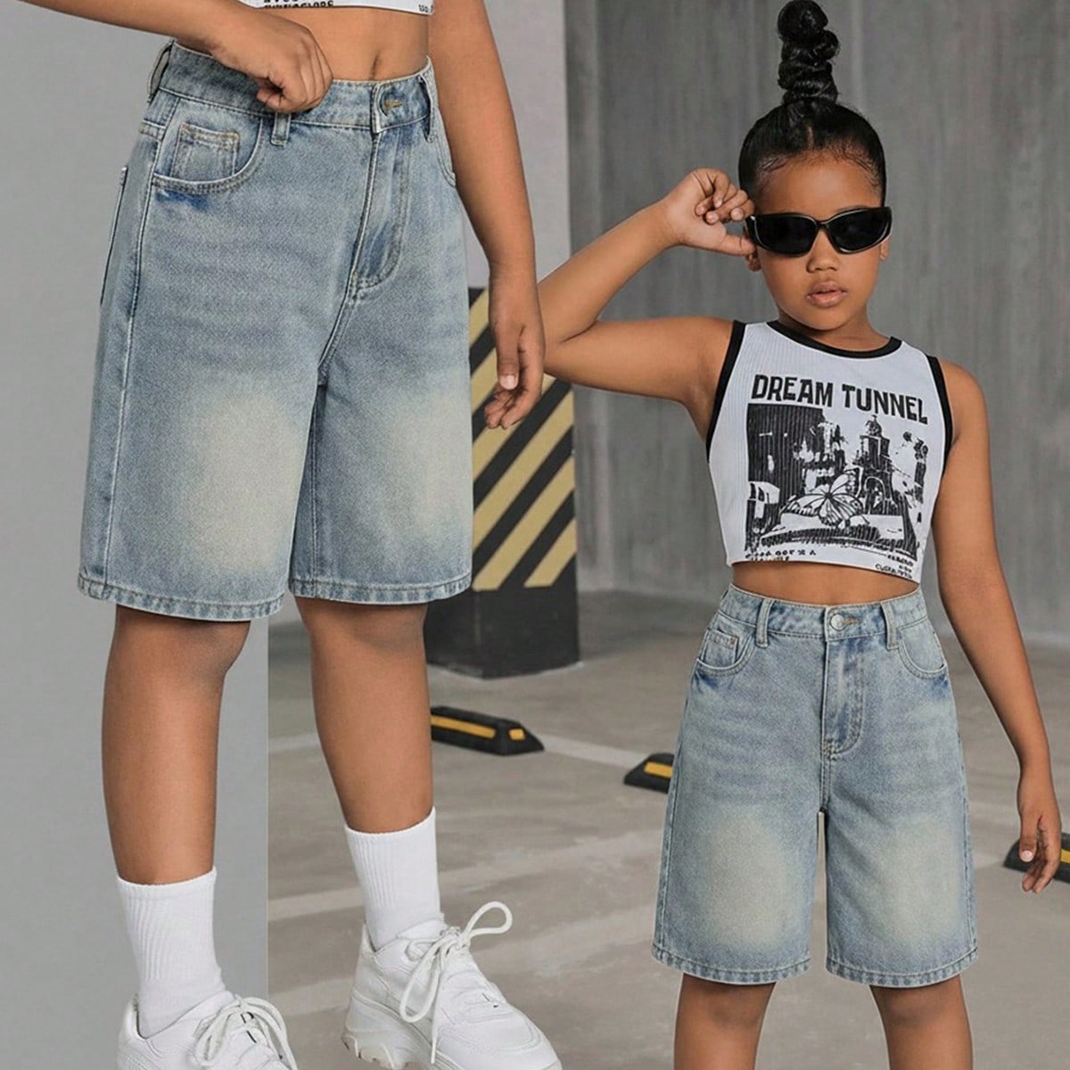 Pantalones cortos de mezclilla cargo holgados con bolsillo con solapa de cintura alta para niña preadolescente con estilo Y2K, de vuelta al colegio,