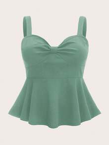 Ellevyn Elegantes geraffte Camisole Top in Salbeigrün für große Größen, ideal für Lehrerin, Büro oder Urlaub an der Amalfi-Küste, Sommer Top - Minzgrün - Übersicht 5