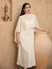 DAZY Bộ 2 món gồm váy không tay cao cấp thanh lịch và khăn choàng dành cho nữ. - Màu be - Xem 6