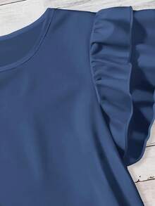 Mellowie Women's Solid Color Round Neck Casual Versatile Daily Ruffle Sleeve Blouse - Dusty Blue - View 6