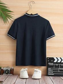 SHEIN 男童纯色短袖翻领Polo衫 - 彩色 - 查看 2