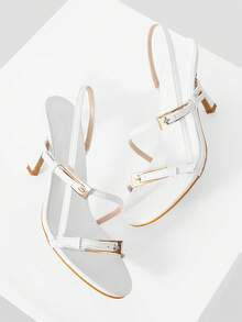 Mnmlis 女士圆头搭扣性感粘跟PU后跟带扣前卫时尚罗马凉鞋 - 白色 - 查看 7