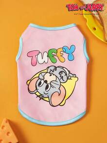 TOM & JERRY X PETSIN 1pc/2pcs Pink Blue Color Blocked Pet Cat And Dog Universal Elastic Comfortable Cat And Mouse Cute Cartoon Pattern Printed Fashionable Dog Vest - Multicolor - View 26