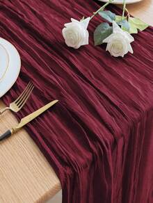 1pc 35 * 71/118/157 Inch Cheese Cloth Table Runner And Napkins, ,Countryside Transparent Table Runner, Bohemian Style Table Runner Suitable For Wedding ,Festival,Holidays,Birthday Party,Decoration, Christmas For Holiday Gift Giving - red wine - View 5