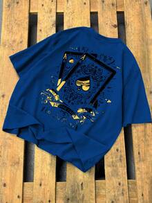 GENIUS ODE Men's Casual Fashion Street Daily Commute Poker Card Print Contrast Color Loose T-Shirt, Summer - Royal Blue - View 4