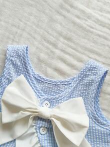 Vintaside Kids Baby GirlCountryside Style Blue Plaid Detachable Bow White Lace Outfit - Blue - View 6