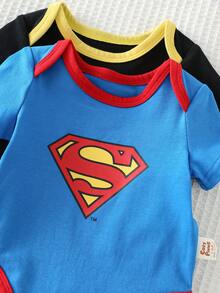 SUPERMAN X Cozy Pixies 2pcs Set Romper Bayi Perempuan Baru Lahir Motif Blok Warna Rajut Lembut Leher Bulat Lengan Pendek, Anak-anak - MultiWarna - View 3
