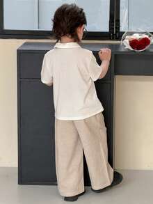 DAZY Young Boy Gentleman Style Short Sleeve Single-Breasted Shirt And Pants Set - White - View 8