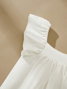 SHEIN Girls' Sleeveless White Dress, Pure White Tone Fresh And Gentle, Large Ruffle Flared Sleeves With Bowknot Back, Pastoral Cute Casual Minimalist Summer Girls Dress - White - View 5