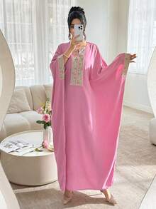 Al Najma 撞色花边蝙蝠袖长袍 - 粉色 - 查看 1