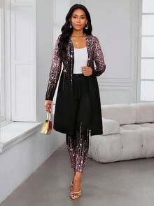 SHEIN Lady Bộ đồ nữ tay dài, kiểu dáng thường ngày, thanh lịch, đa năng, gồm 2 món. - Hồng - Xem 6