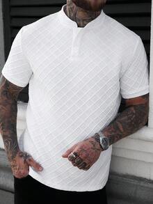 Manfinity CasualCool Áo polo nam tay ngắn, màu trơn, chất liệu vải có họa tiết, kiểu dáng thường ngày, thích hợp đi làm, mùa hè. - trắng - Xem 4