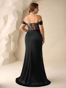 Coutiva Plus-Size Elegant Off-Shoulder Sweetheart Neckline, Sequined Satin Color-Blocked Hem, Mermaid Tail Skirt. Suitable For Formal Evening Wear Such As Weddings, Graduation Ceremonies, Music Festivals, Birthday Parties, Homecoming Parties, Banquets, And Graduation Ceremonies. Black Formal Evening Gown Off Shoulder Formal Dress Black Long Formal Dress Sexy Elegant Dress Black Bridesmaid Dress Plus Size Black Elegant Dress Sexy Plus Size Dress Plus Size Club Dress Sexy Black Dress Curve Plus Size Corset Dress  Graduation Ceremony, School Opening, Music Festival, Birthday Party, Wedding, Afternoon Tea Gathering, Ball - Black - View 2